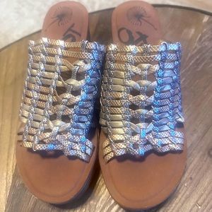 OTBT Gold and Silver Metallic Wedge Sandals